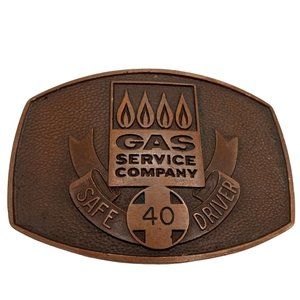 Gas Service Company Belt Buckle Safe Drive Award 40 Years Vintage Driver Trucker